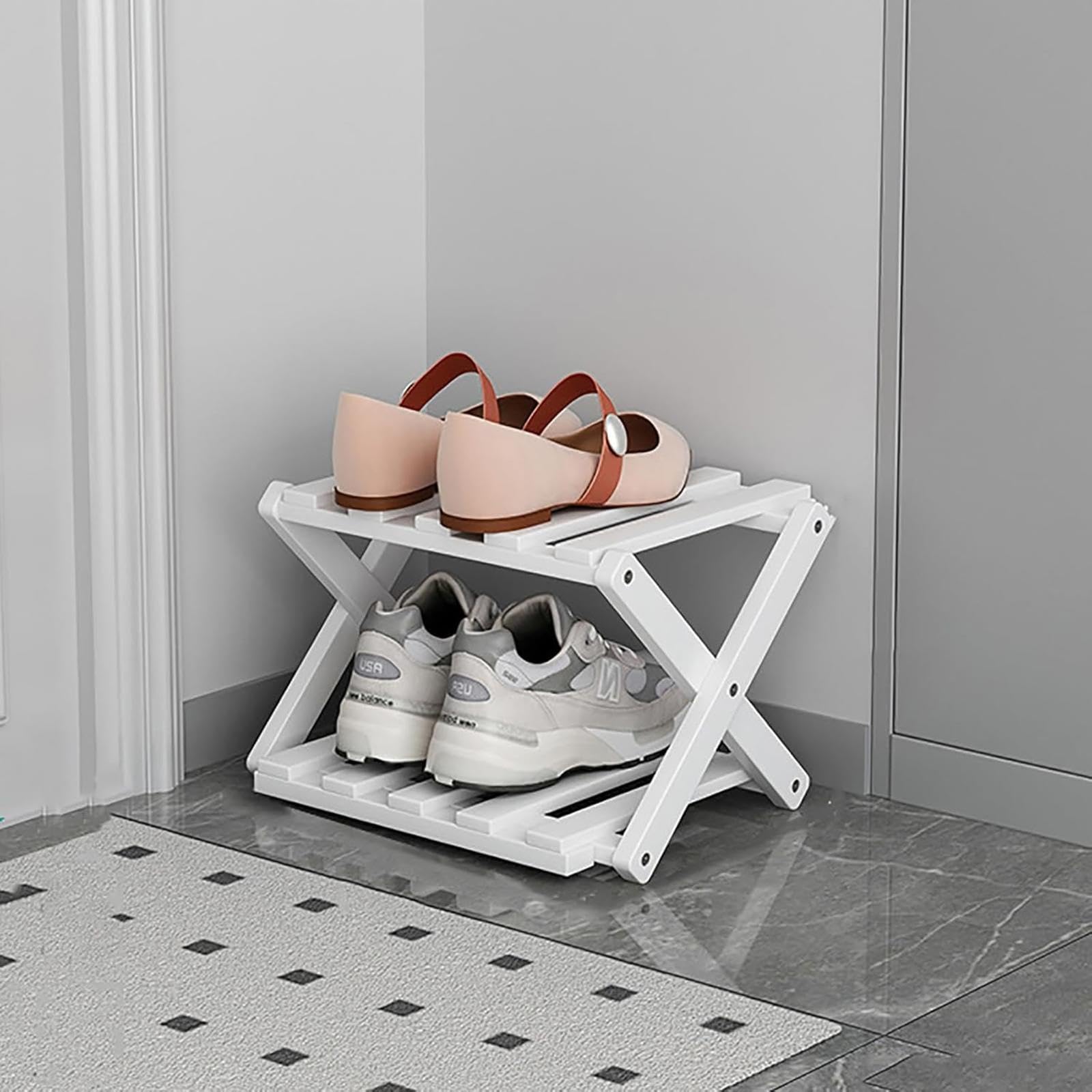 Étagère à chaussures en bambou 3 niveaux meuble de rangement pliable