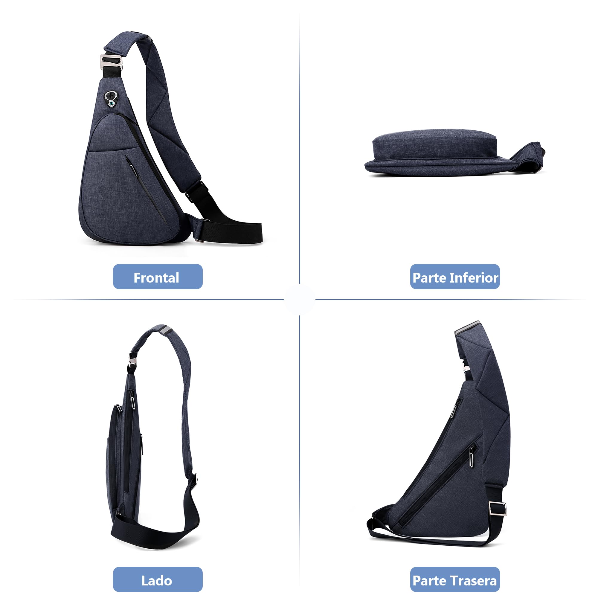 VARLIVOO Bandoleras Hombre, Bolso de Hombro Antirrobo Pequeña Bolso de Pecho Impermeable para Trabajo y Viaje Deporte Unversidad Azul B