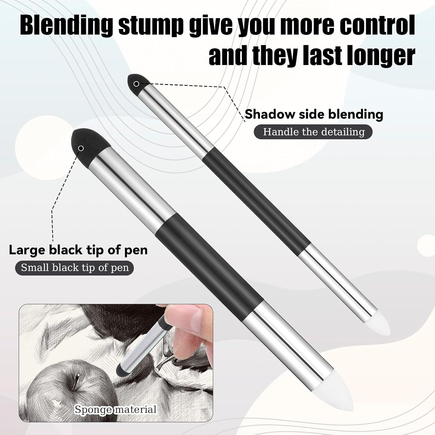 Qianyu 6pcs Artist Blending Sponge Pen, Dual Tip Soft Oil Drawing Art Pastel Blending Stumps Washable Reusable Sketch Rubbing Sponge Brush for Lightening Highlight Shadow Detail Correcting