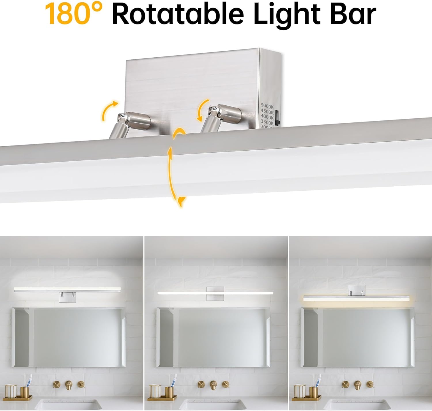 36 inch LED Modern Bathroom Vanity Lighting Fixtures Over Mirror, Brushed Nickel Adjustable Makeup Vanity Light Bar Dimmable 5CCT 36W 3000K-5000K