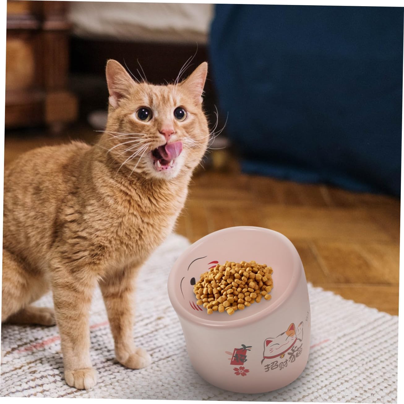 Ceramic Cat Bowl Non-Slip Raised Feeding Dish with Puppy Base Pink Elevated Pet Drinking Bowl for Kitten and Cat Feeding