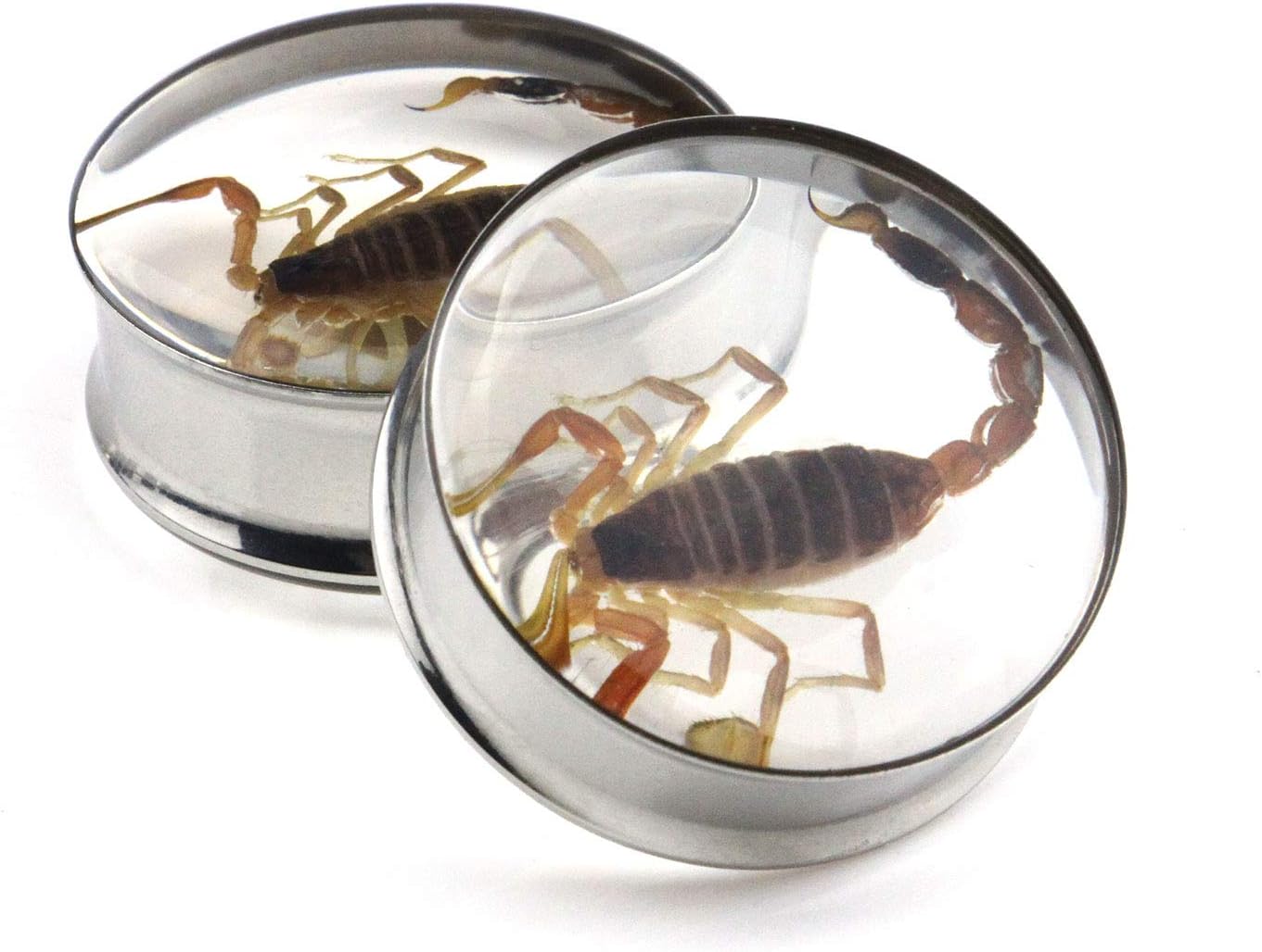 Ear Gauges Plugs Genuine Scorpion Inlay Stainless Steel Double Flare Tunnels Stretching Expander Body Piercing Jewelry 2 Pieces