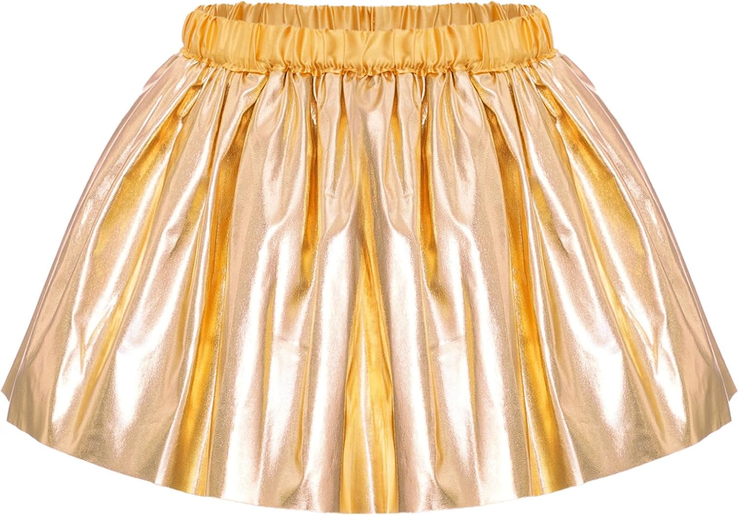 JanJean Kids Girls Shiny Pleated Dance Skirt Metallic Flared Skater Skirt Hip Hop Jazz Belly Dance Performance Costume