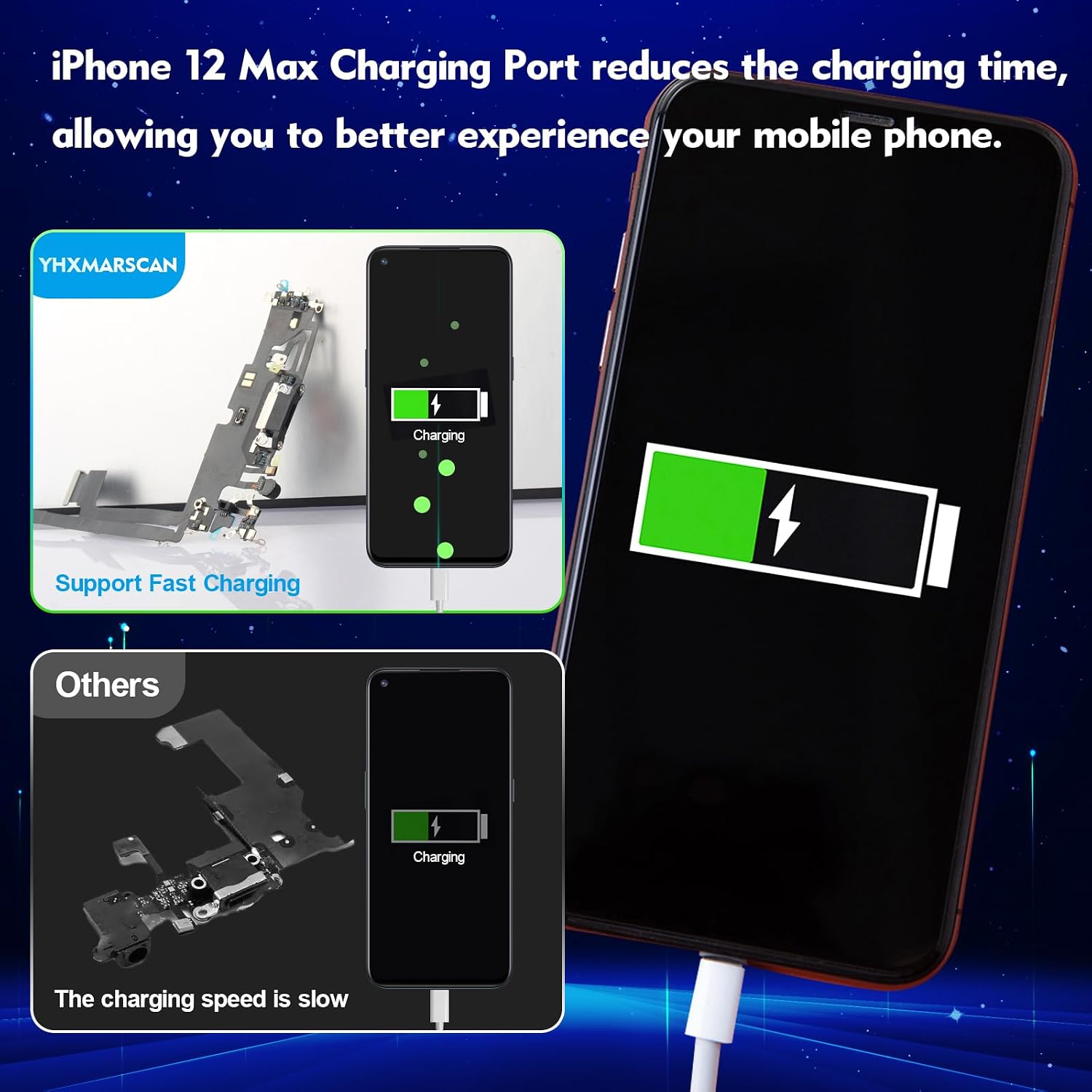 Charging Port Replacement for iPhone 12 Pro Max USB Dock Connector Flex Cable Microphone Replacement for iPhone 12 Pro Max with Tools