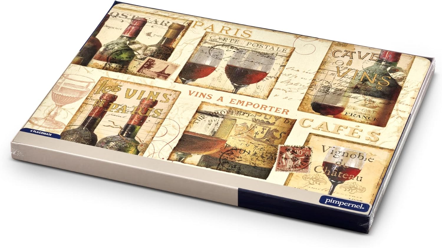Pimpernel French Cellar Collection Placemats | Set of 4 | Heat Resistant Mats | Cork-Backed Board | Hard Placemat Set for Dining Table | Measures 15.7” x 11.7”