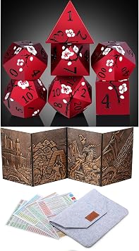 DNDND Matt Red DND Metal Dice with Gift Metal Case and DNDND 3D DM Screen
