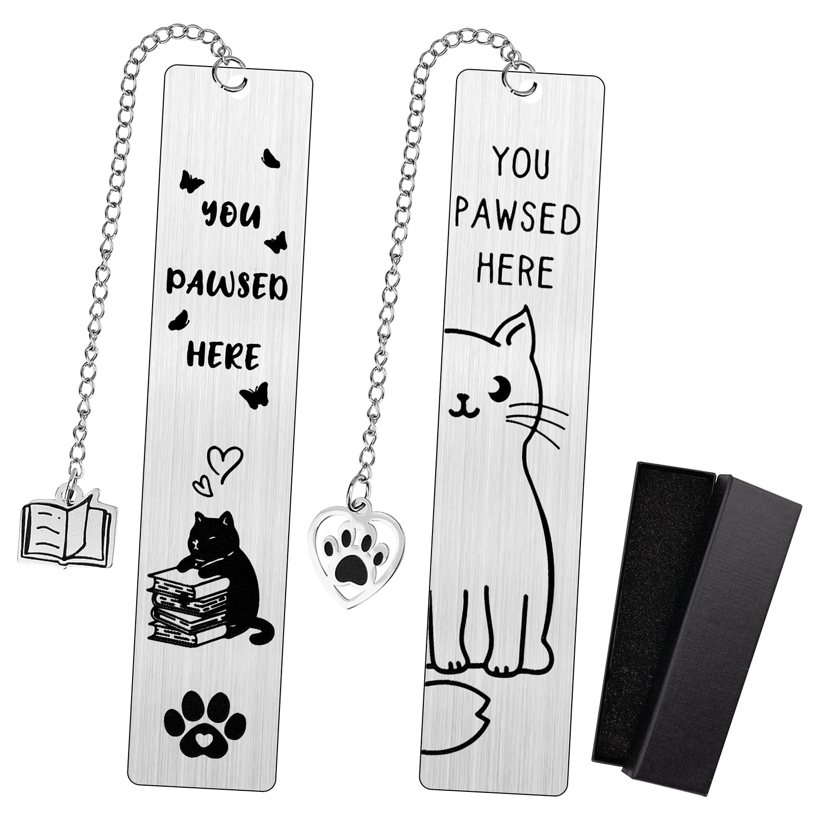 2Pcs Cat Bookmarks for Women Men Metal Bookmark Kitten Bookmarks Cute Funny Bookmark Gifts for Book Lovers and Cat Lovers with Gift Box