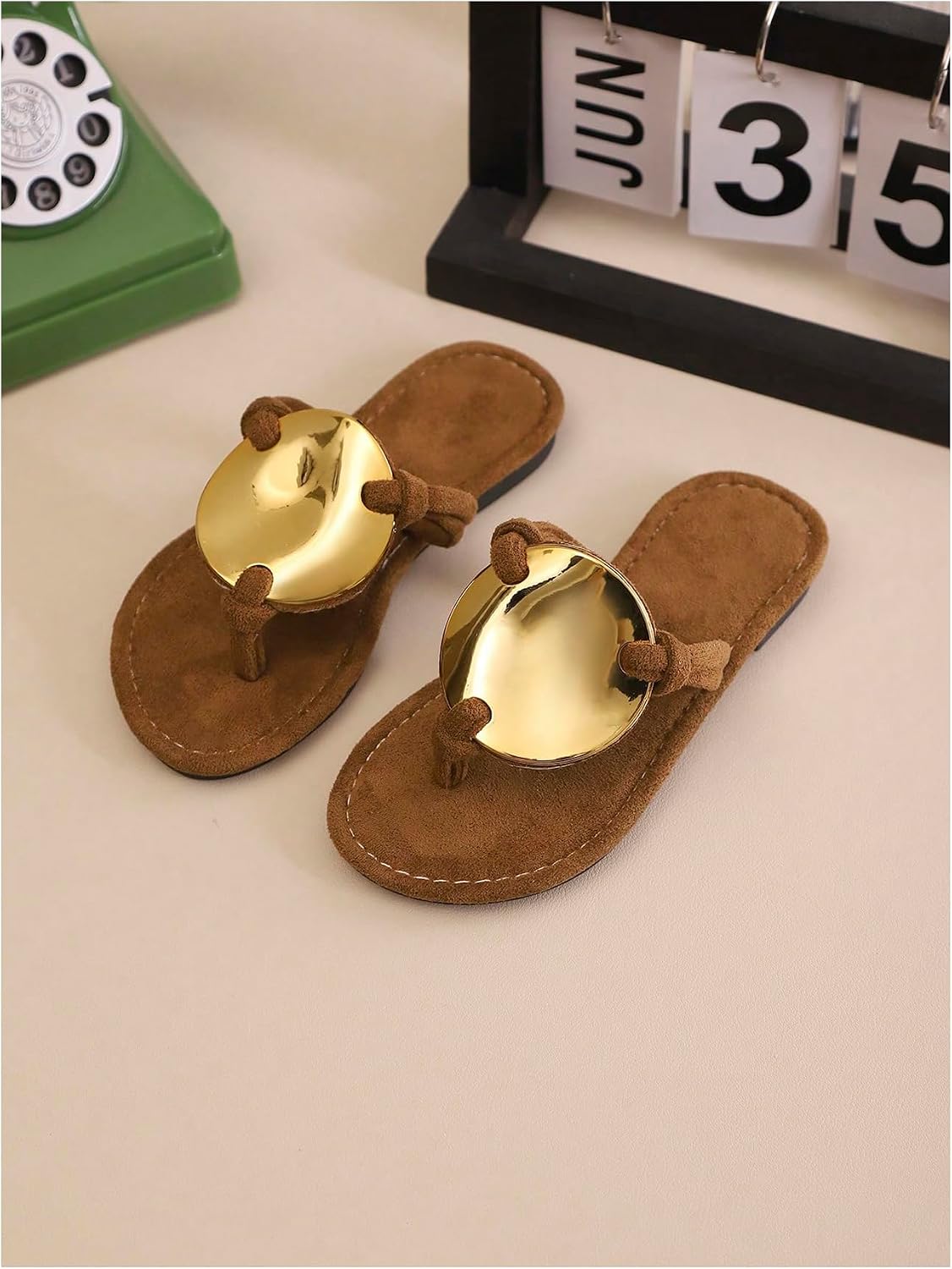 GORGLITTER Girl's Thong Sandals Summer Beach Vacation Slides Metal Open Toe Slip on Cute Flat Sandals