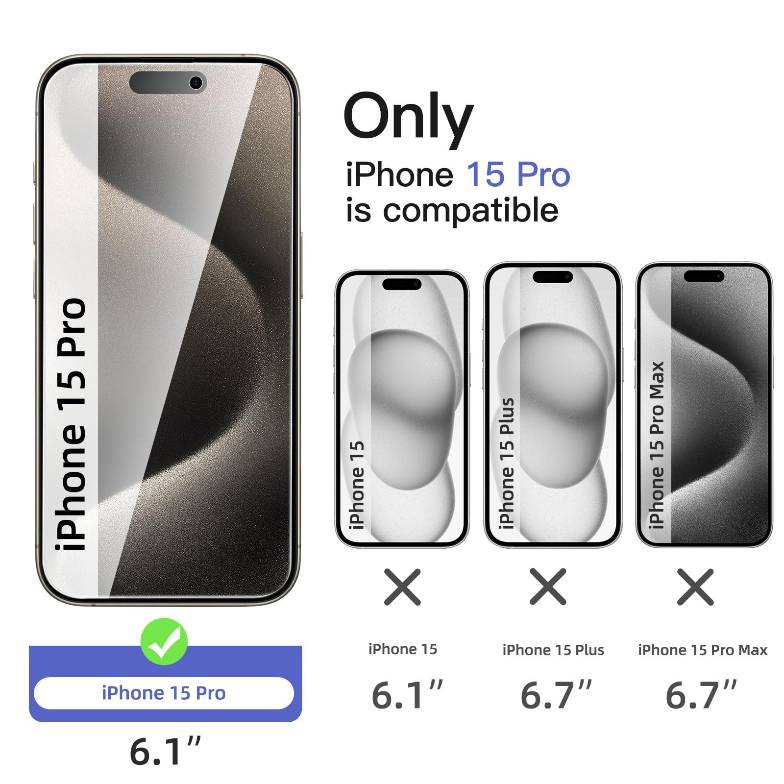 NEW'C 2 x Prywatność Ochraniacz Ekranu dla iPhone 15 Pro (6,1 cala) i 2 x Osłona ekranu aparatu - Odporne na zarysowania -Zrównoważony Kąt Prywatności 28 Stopni- Zawiera narzędzie ułatwiające montaż