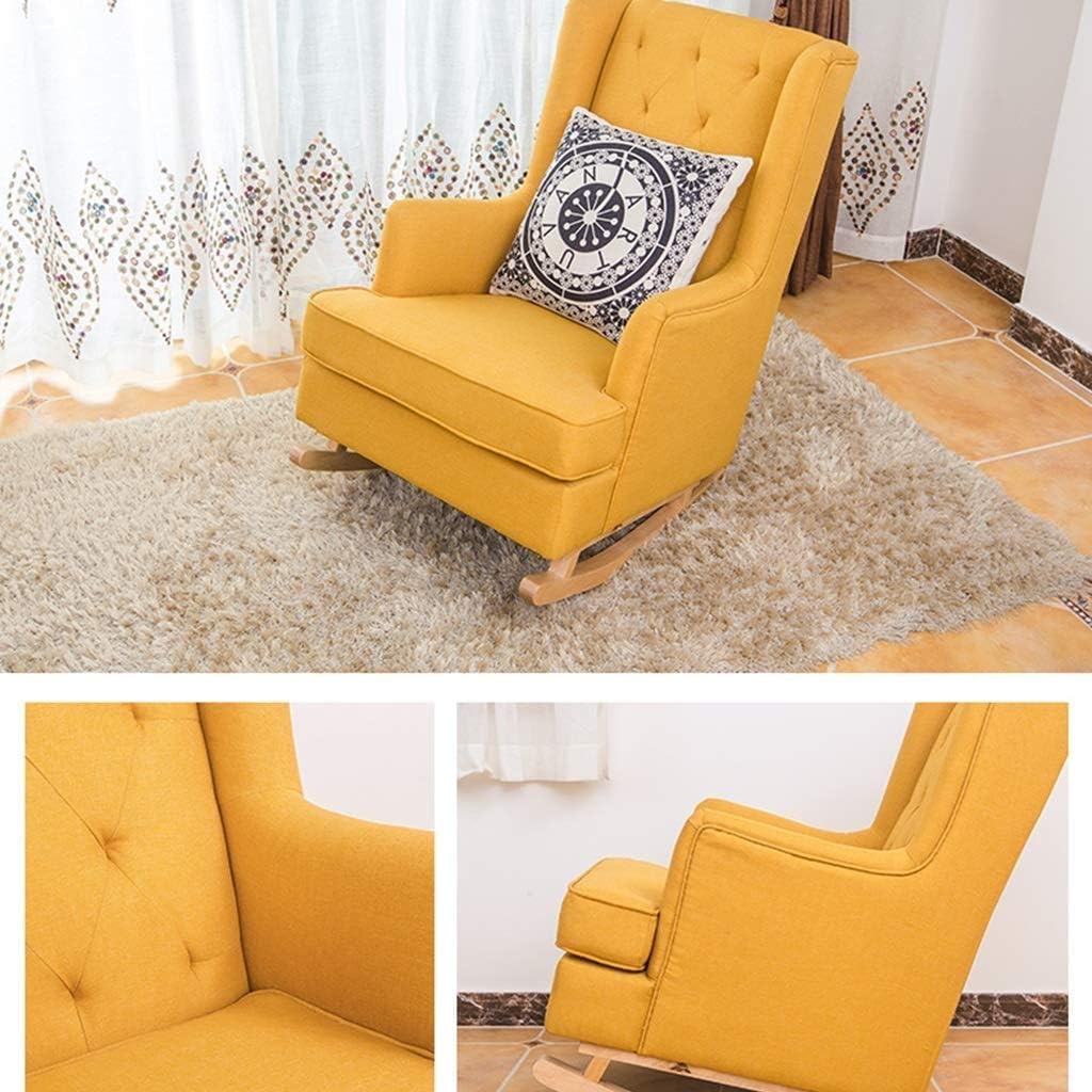 Single Sofa Rocking Chair Smooth Rocking Motion Solid Wood Sponge Cushion High Back Leisure Terrace Recliner