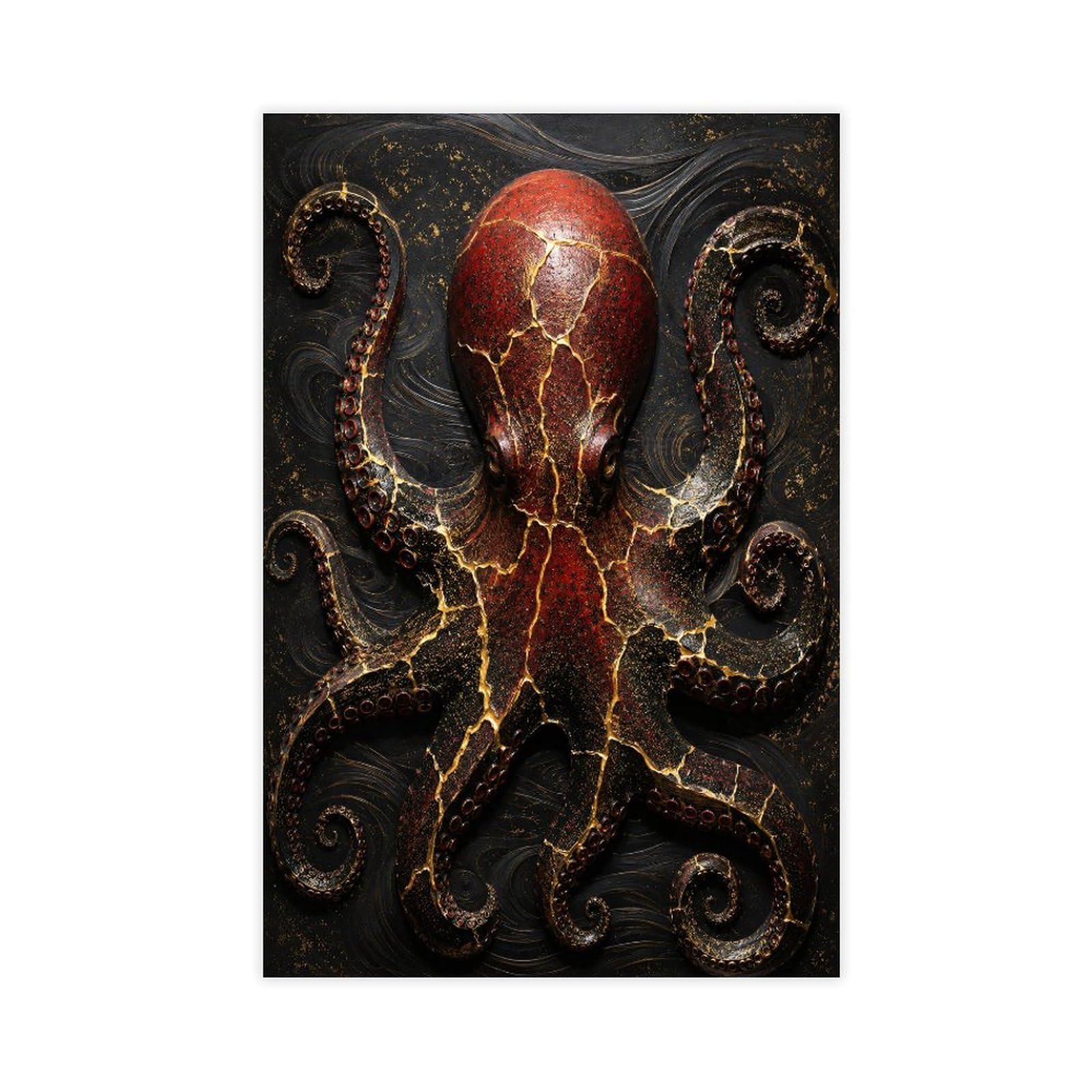 W7c8u2x3 Unframe-Style-5 Dark Octopus Canvas Wall Art, Surrealist Reading Corner
