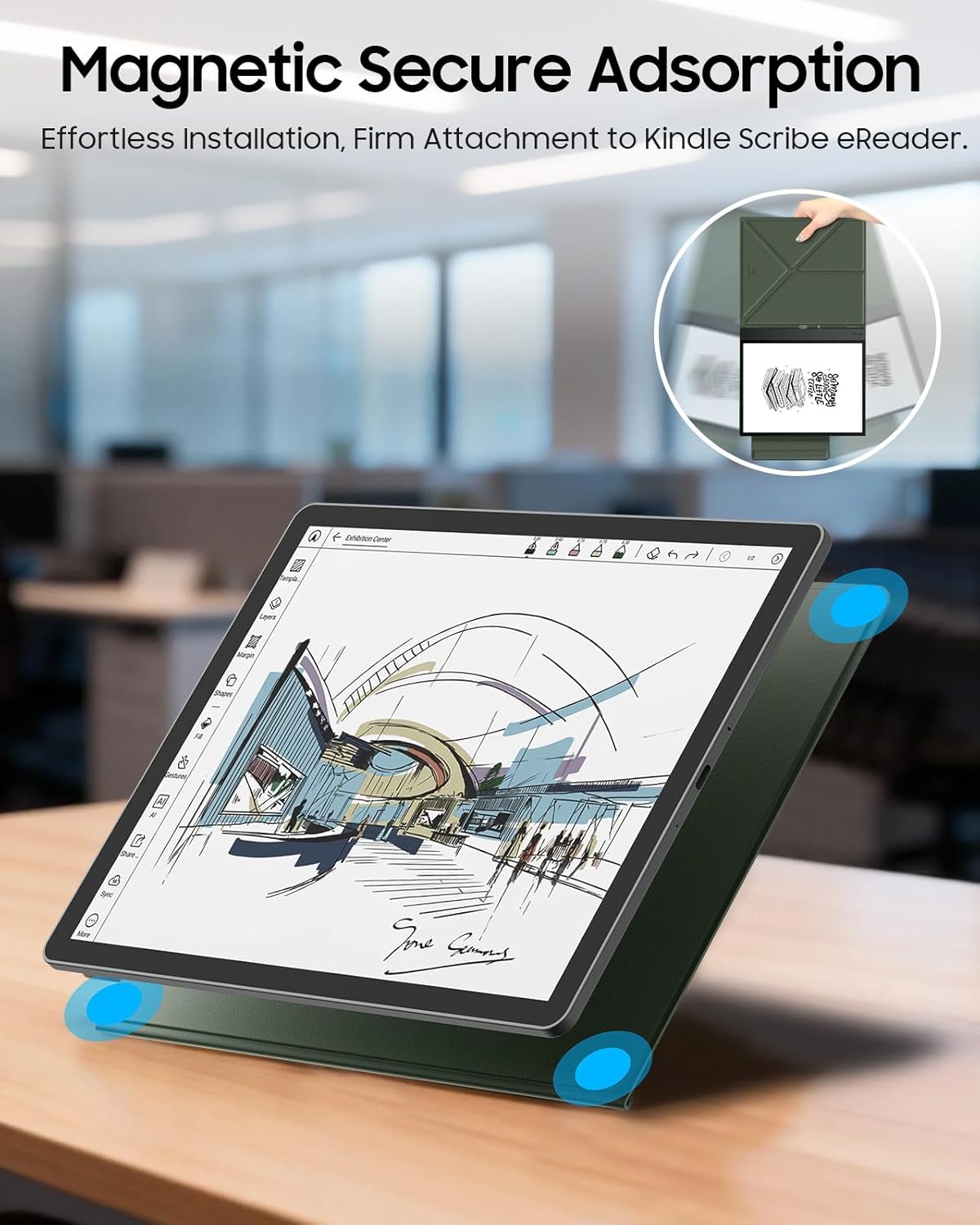 Fintie Origami Case for 11" Kindle Scribe 2025 (3rd Gen) and Kindle Scribe Colorsoft 2025 (1st Gen), Slim Lightweight Multi-Viewing Angles Stand Detachable Magnetic Cover with Pen Buckle, Alpine Green