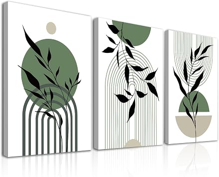 Dazzlewall 3Pcs Framed Sage Green Boho Wall Art Decor, Abstract Geometric Canvas Wall Art for Bedroom Living Room Decor 12x16 in