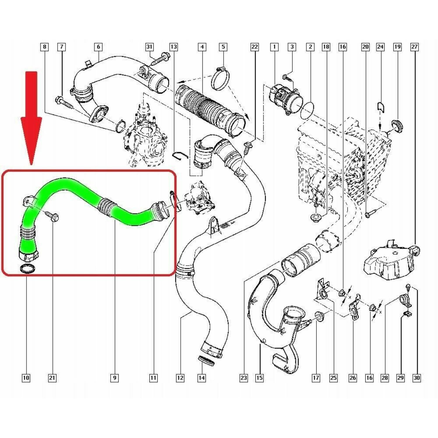 Durite de Turbocompresseur Tuyau d’Air Intercooler compatible pour Renault Megane III Scénic III Grand Scénic III Megane CC motorisation 1.9 DCI 8200804000 2400608