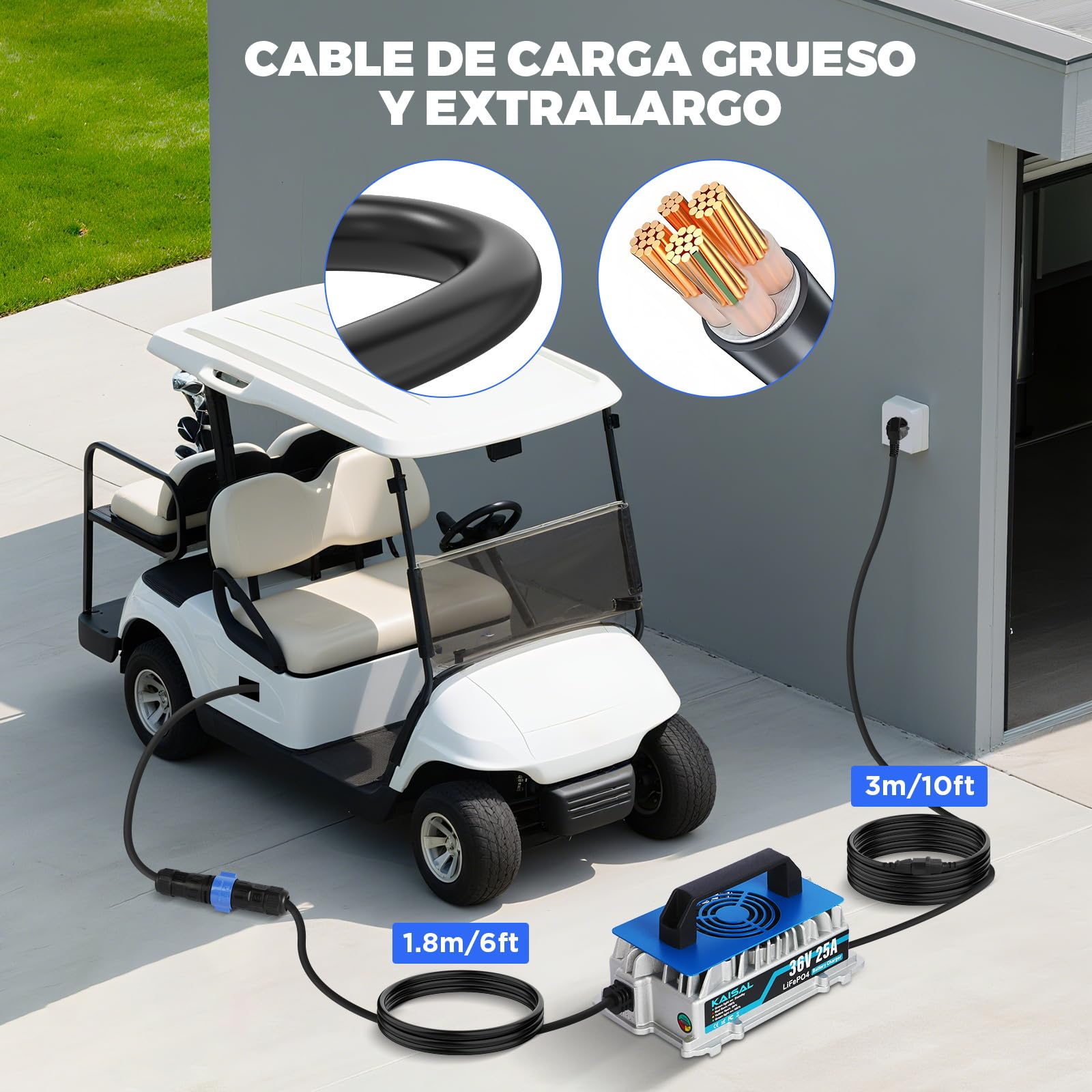 KAISAL 43.8V 25A Cargador de Bateria Litio, Cargador para 36V/38.4V Bateria LiFePO4, Cargador de Bateria Litio IP67 Impermeable,Carga Inteligente Automática,Función de Protección de Seguridad