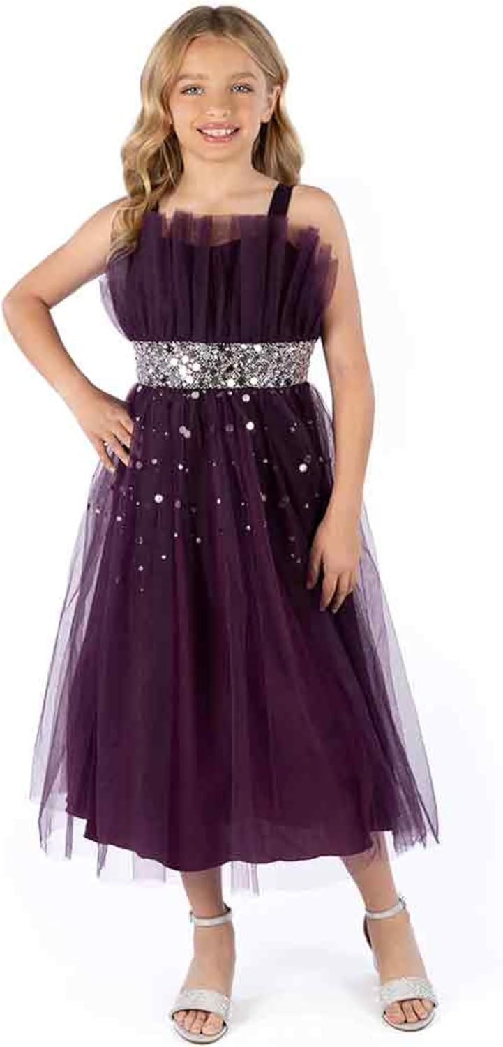 Speechless Girls' Sleeveless Sparkle Tulle Midi Party Dress