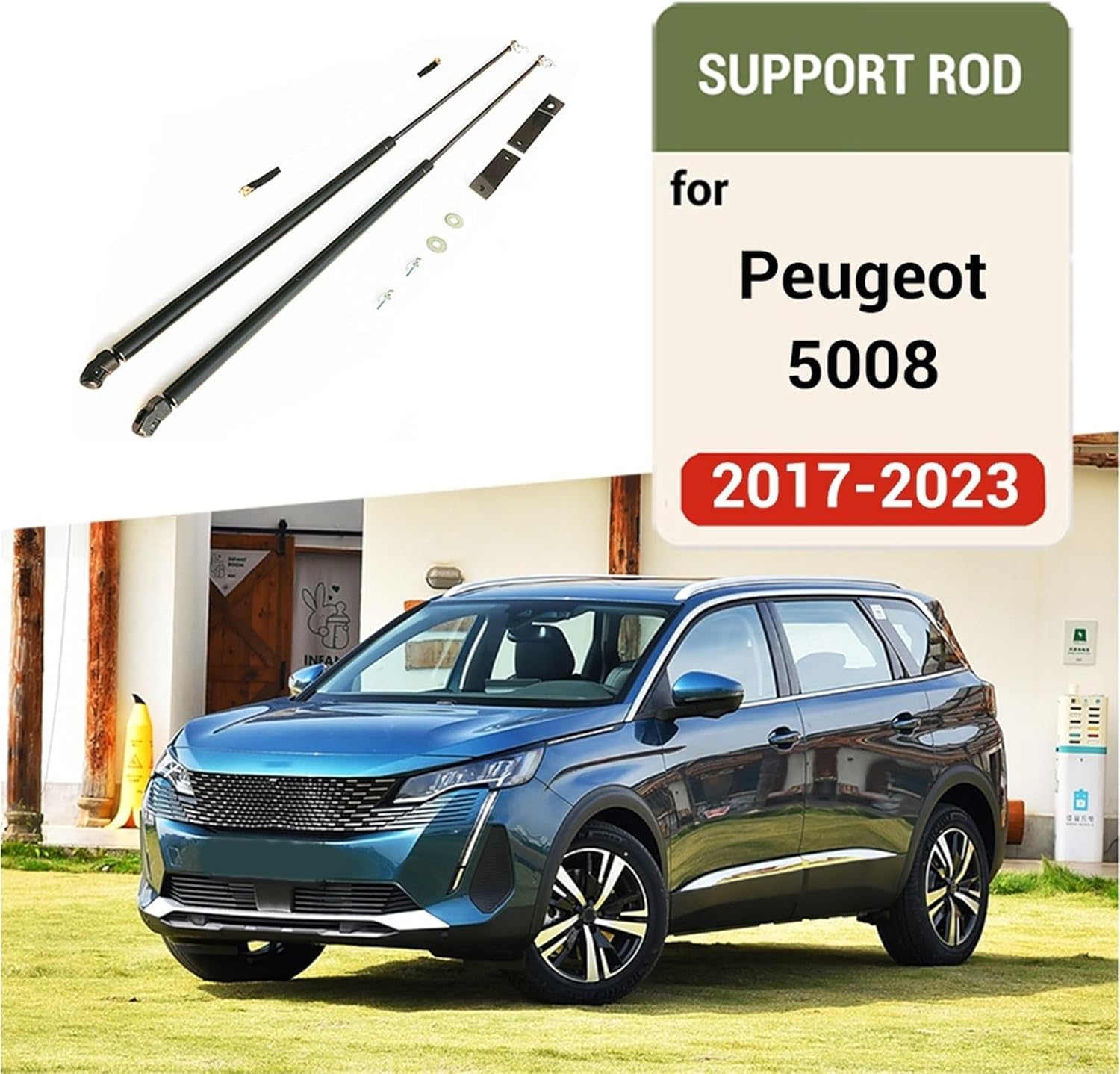 2017-2023 Compatible with Peugeot 5008 Car Bonnet Hood Support Hydraulic Rod Strut Bars Lift Spring Shock Bracket Styling(Carbon blue)