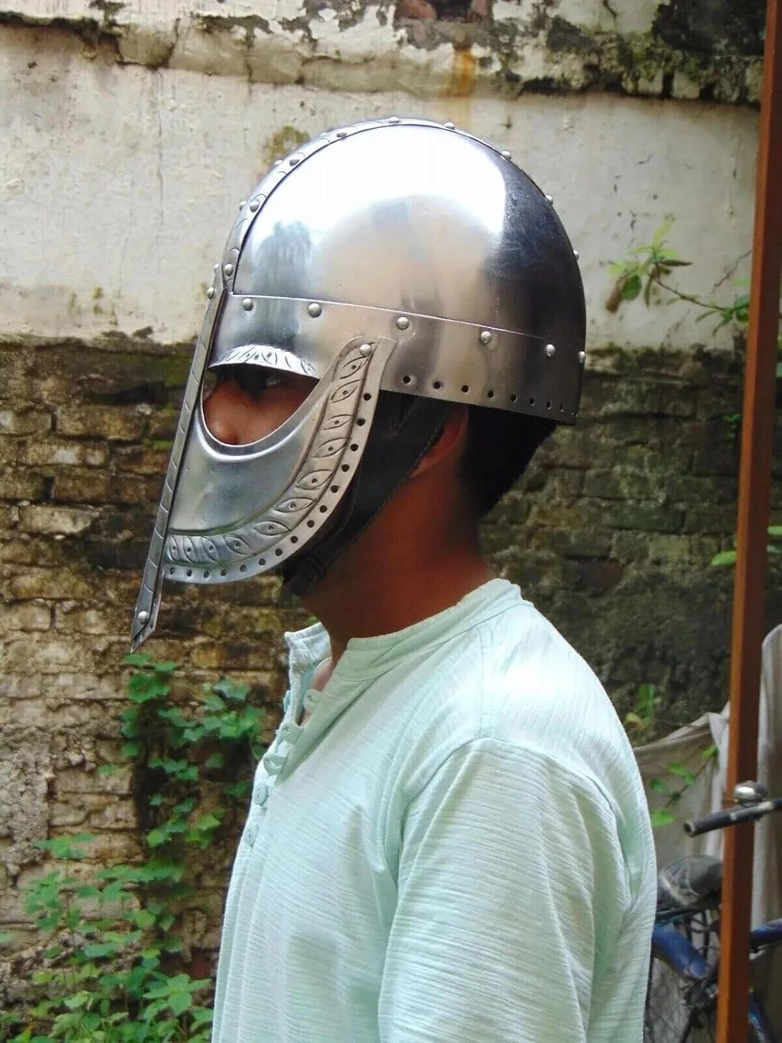 Medieval Viking Spectacle Battle Helmet 14 Gauge Steel | Engraved Detailing, Nasal Guard Design, Adult Unisex, Wearable Costume, Collectible Armor