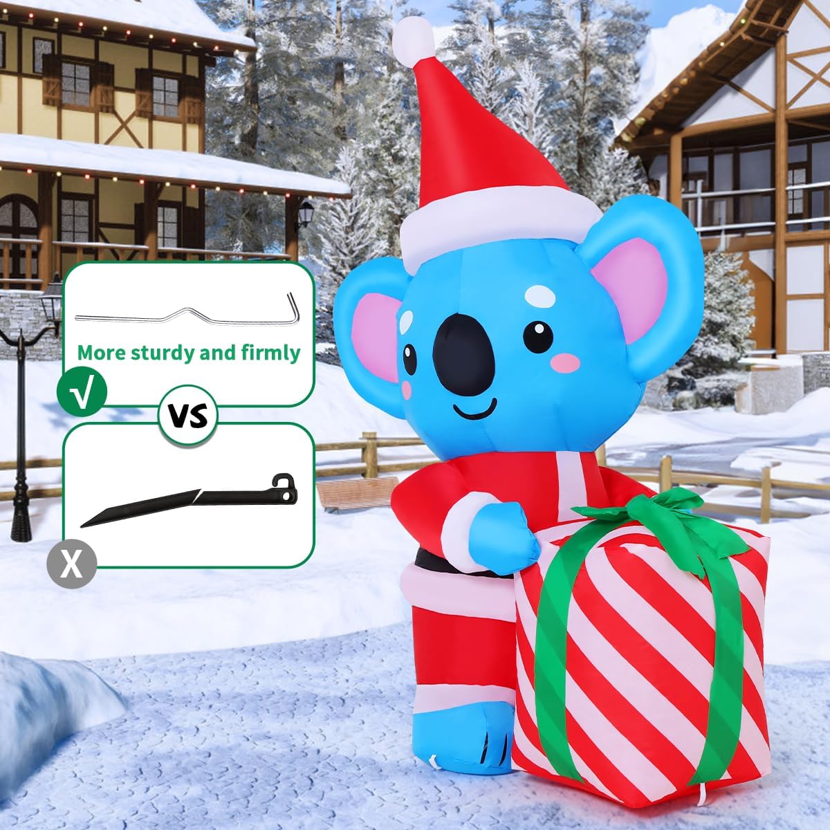 COMIN 5.2 FT Christmas Inflatables Outdoor Decorations Inflatable Koala Hold Gift Box Blowups with Built-in LEDs for Yard Party Lawn Decor