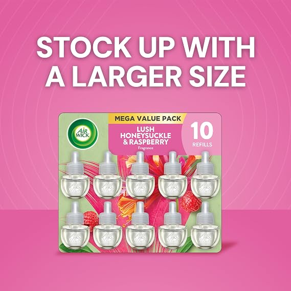 Air Wick Plug-In Scented Oil Refills, Lush Honeysuckle & Raspberry, 6 Count