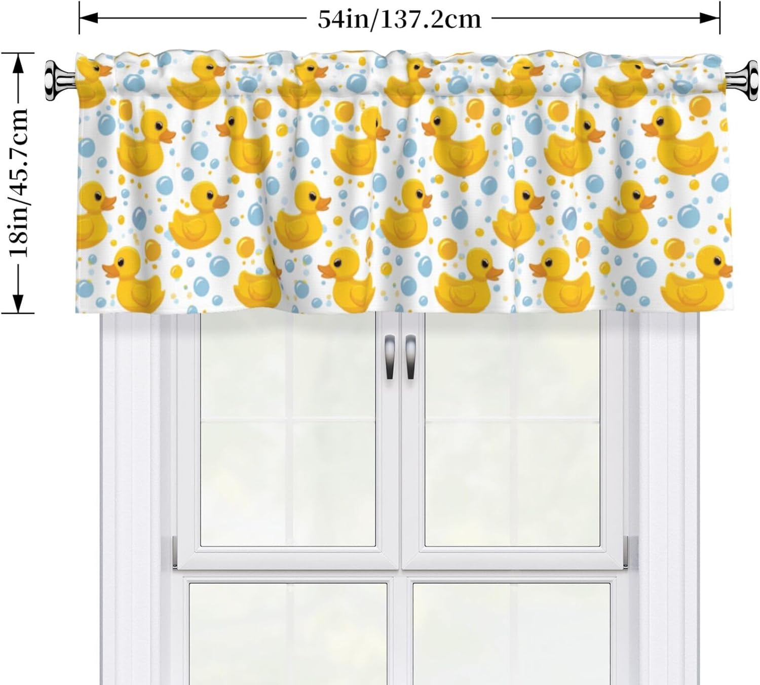 Valance for Windows Yellow Ducks Pattern Kitchen Curtains Valances Rod Pocket Window Treatment Short Topper Curtains 1 Panel, 54x18inch