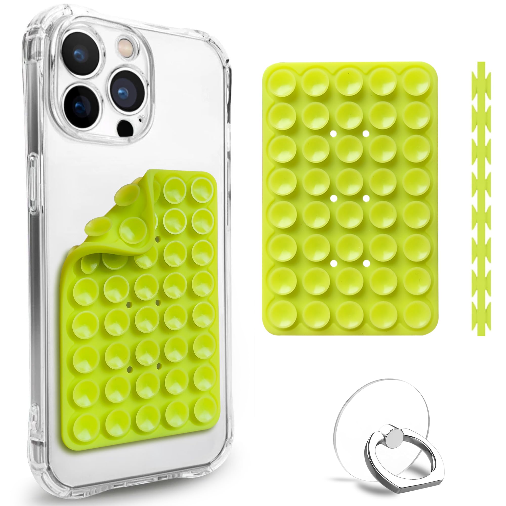 Suction Cup Mount, Double Sided Silicone Case, Sticky Grip for iPhone and Android, Hands-Free Fidget Toy Mirror Shower Phone Holder for Selfies and Videos (Green)-image-14
