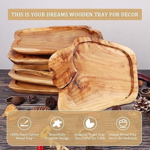 Miniatura 3 de Bandeja de madera para decoración, bandeja pequeña de madera para servir, bandeja decorativa de madera rústica, portavelas decorativo para