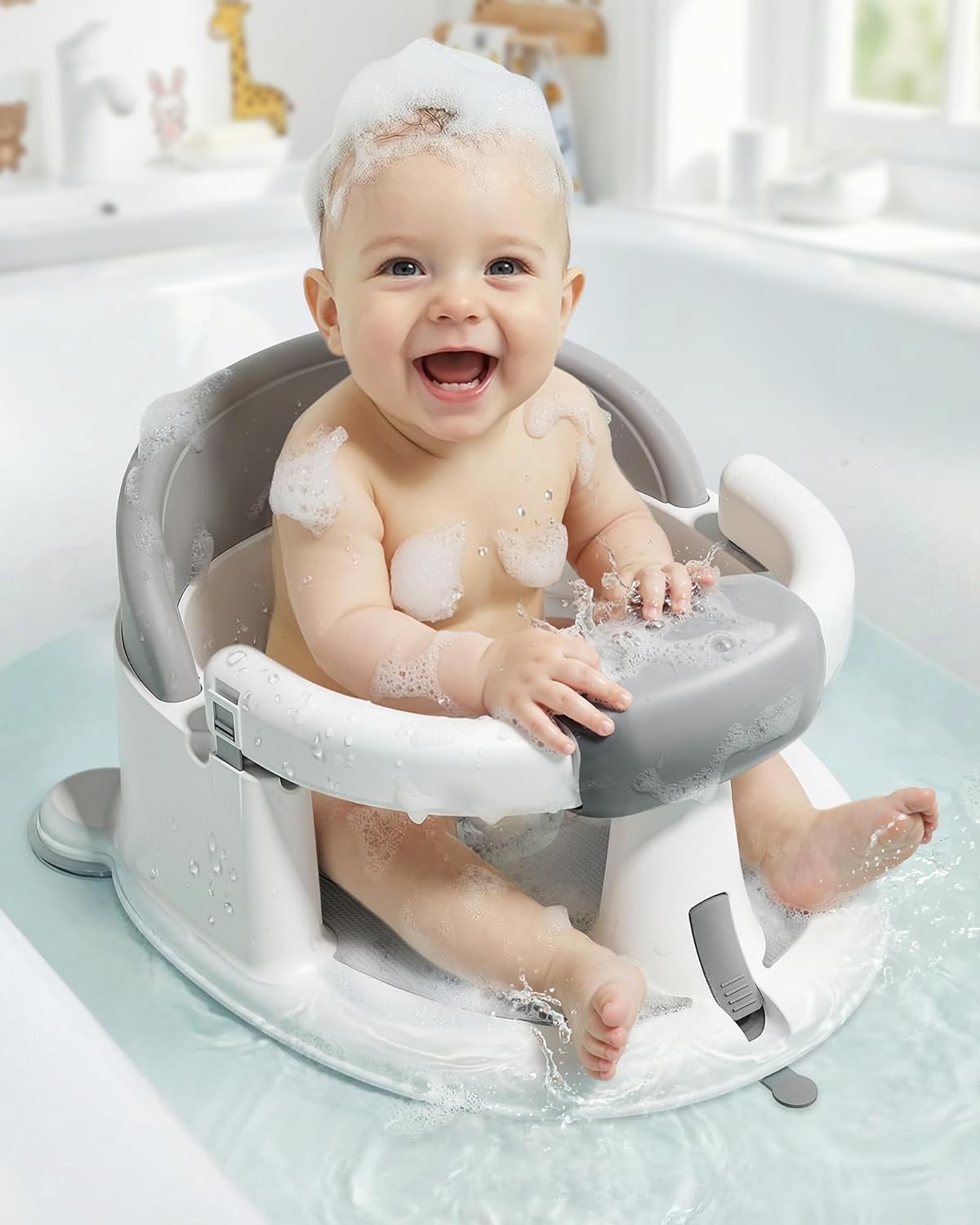 Baby Bath Seats for Babies Sitting Up, Non-Slip Baby Bathtub with 3 Suction Cups, Safe & Comfortable Toddler Bath Seat Ideal for Baby Bath/Shower Support, Stable Design, Blue (6-24 Months)