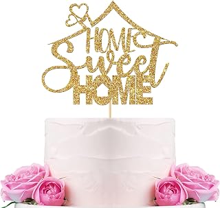 WeBenison Home Sweet Home Cake Topper/Housewarming Cake Decorations/Welcome Back Party/Family Home Sign/New House Theme Party Decorations Supplies Gold Glitter