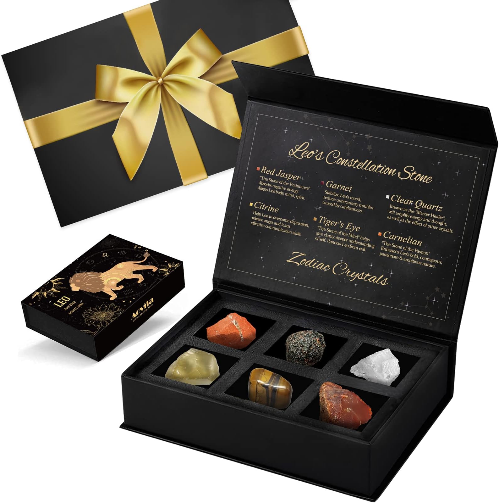 Aovila Leo Birthday Gifts for Women, Leo Crystals Birthstones Gifts Box Set with Gift Wrap Ribbon Bow Greeting Card - Zodiac Gifts Astrology Gifts Birthday Gifts for Her Mother Sister Best Friends