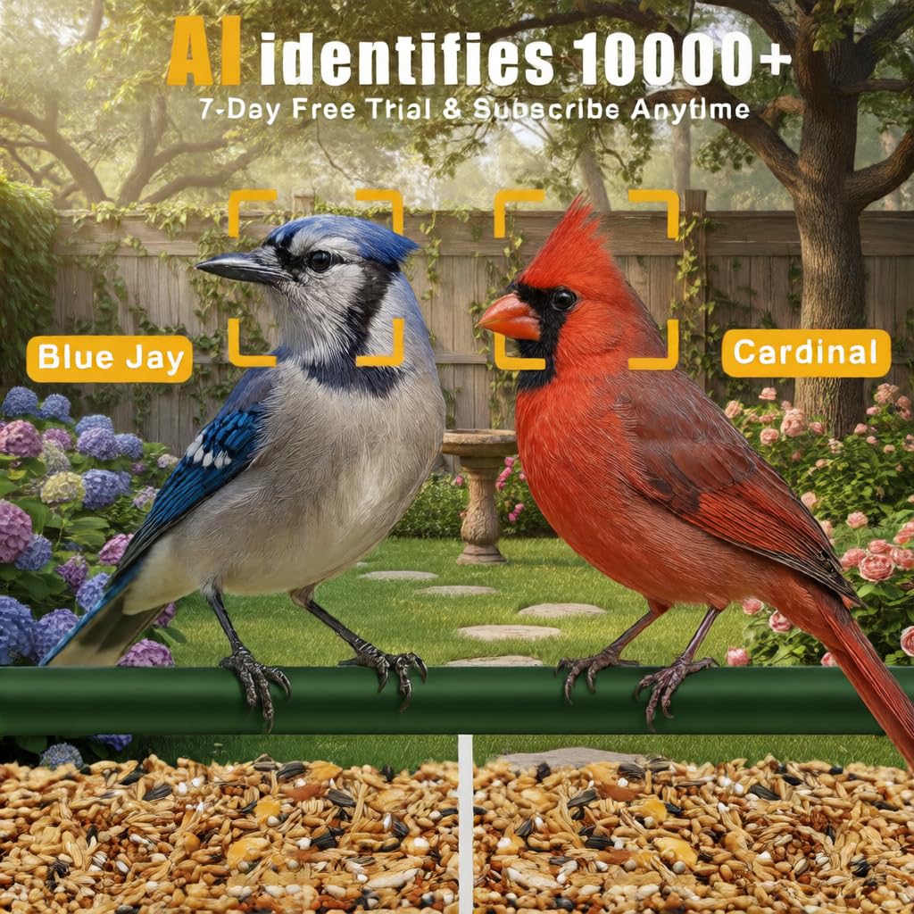 Comedero para pájaros de ventana con cámara, comedero inteligente transparente para exteriores, 2K HD Live View y AI Bird 10000+, comedero de ventana para pájaros con 6 ventosas
