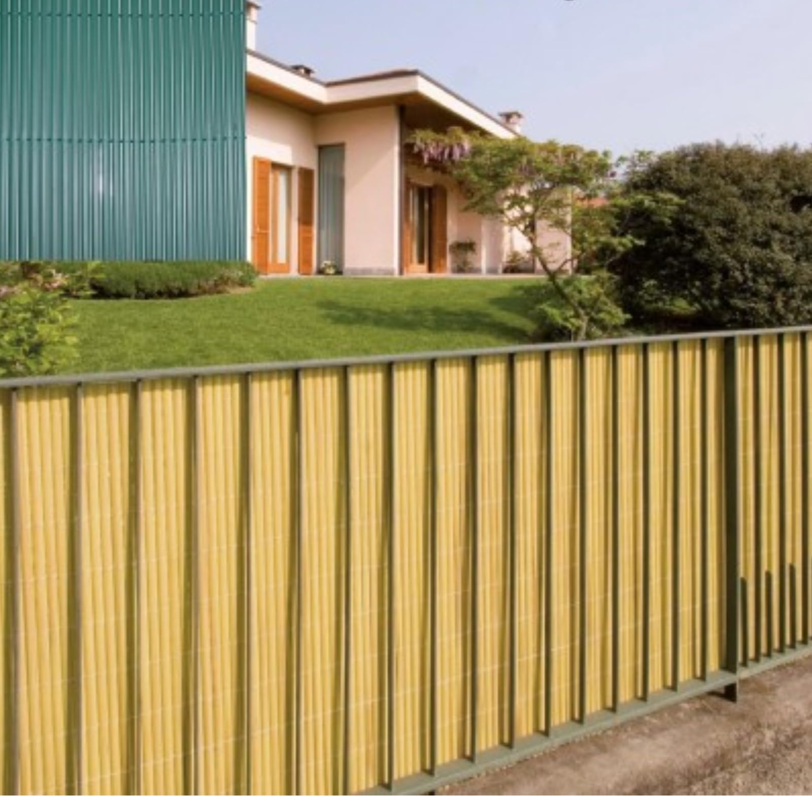 Arella PVC Effetto Bamboo Frangivista per Recinzione, Canniccio con Cordino Nylon, Schermo Privacy Paravista Resistente, per Giardino Balcone Terrazzo Esterno (Giallo, 2x3 mt)