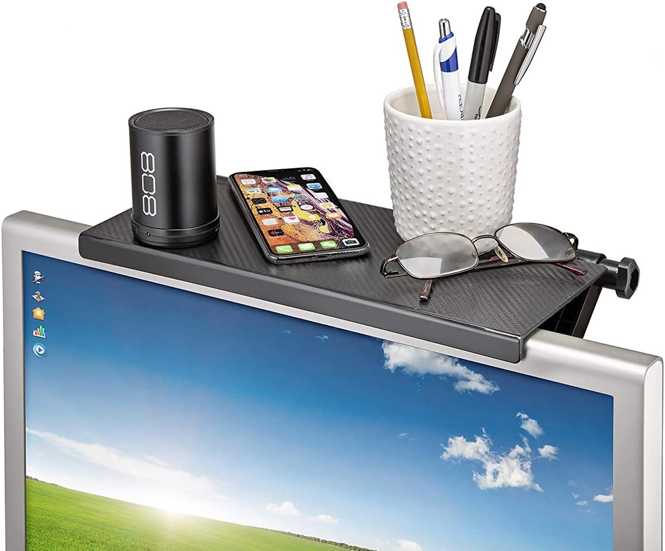 Screen Caddy, TV Shelf, Mountable Monitor/TV/Screen Top Shelf, TV Tray, Shelf Monitor Mount Organizer, Media Device Storage Shelf