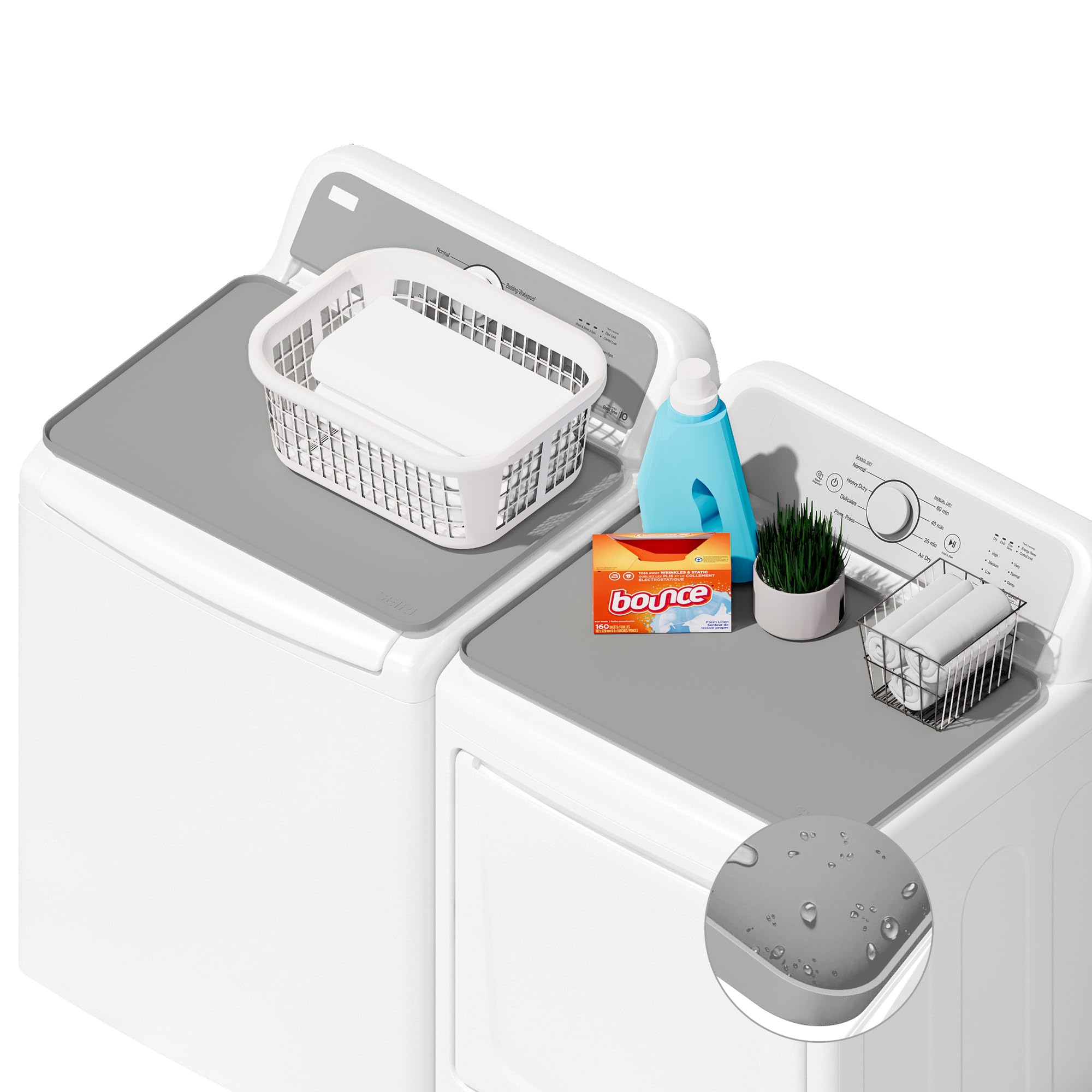 Photo 1 of 2 PACKS SEIRI Washer and Dryer Topper, 26" x 18" Silicone Top Protector Mat for Slant Top Surface Cover and Top Load Washing Machine Laundry Room Non-Slip Waterproof Dryer Cover Medium (Light Gray)
