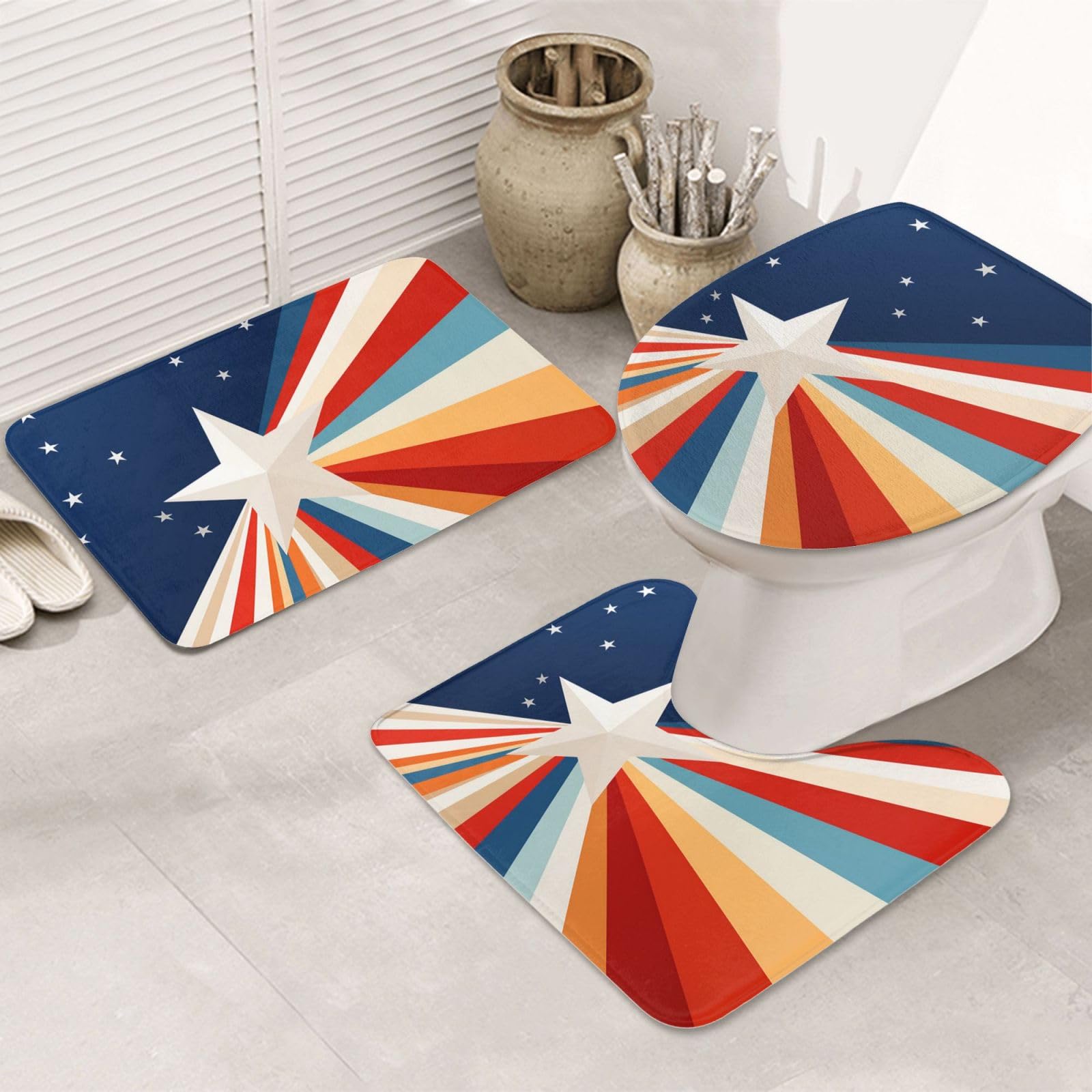 Tapis de bain étoile absorbants et antidérapants | Lot de 3 avec contour WC en U