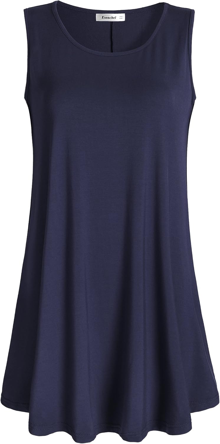 Esenchel Women's Flowy Sleeveless Tunic Top for Leggings Medium Navy