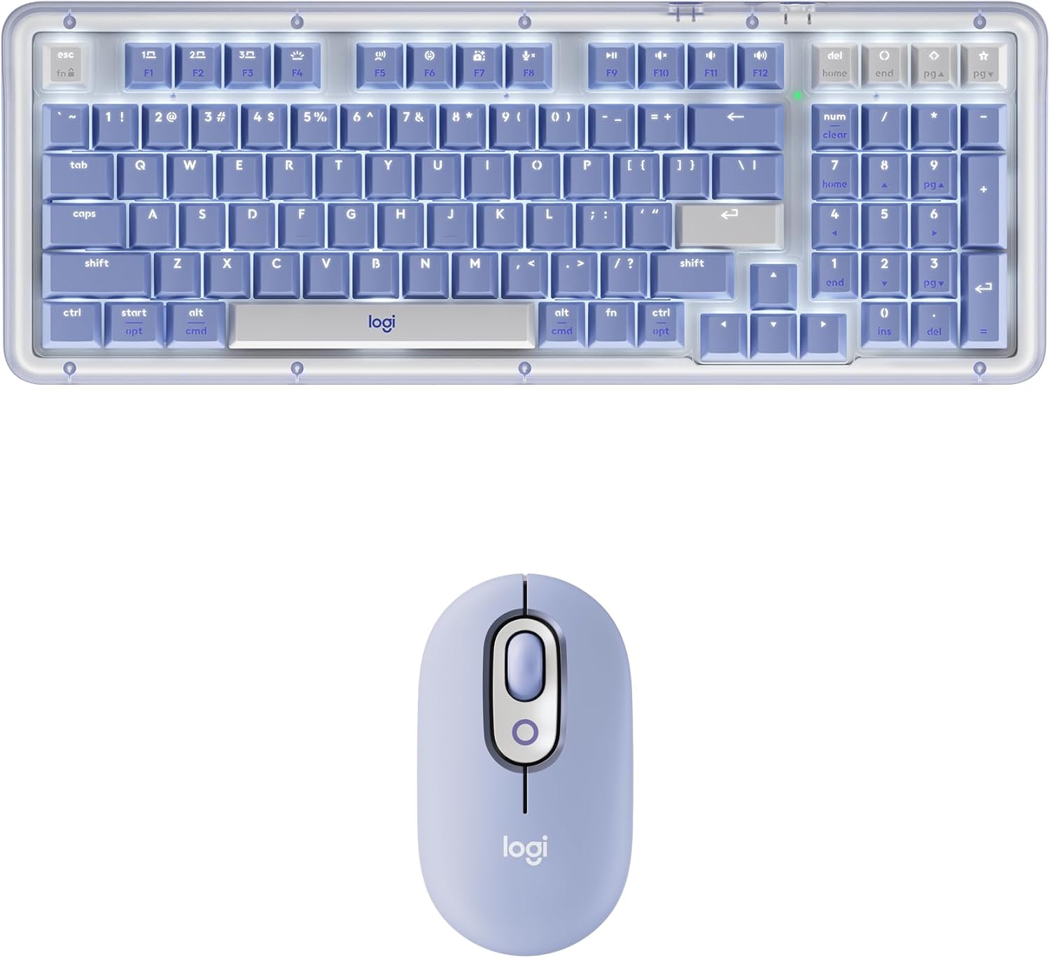 Logitech Alto Keys K98M Wireless Bluetooth Mechanical Keyboard with Vibration Absorbing Gasket, Backlit Keys for PC, Mac, Laptops + POP Mouse, Compact Wireless Bluetooth with Quiet Clicks - Lilac