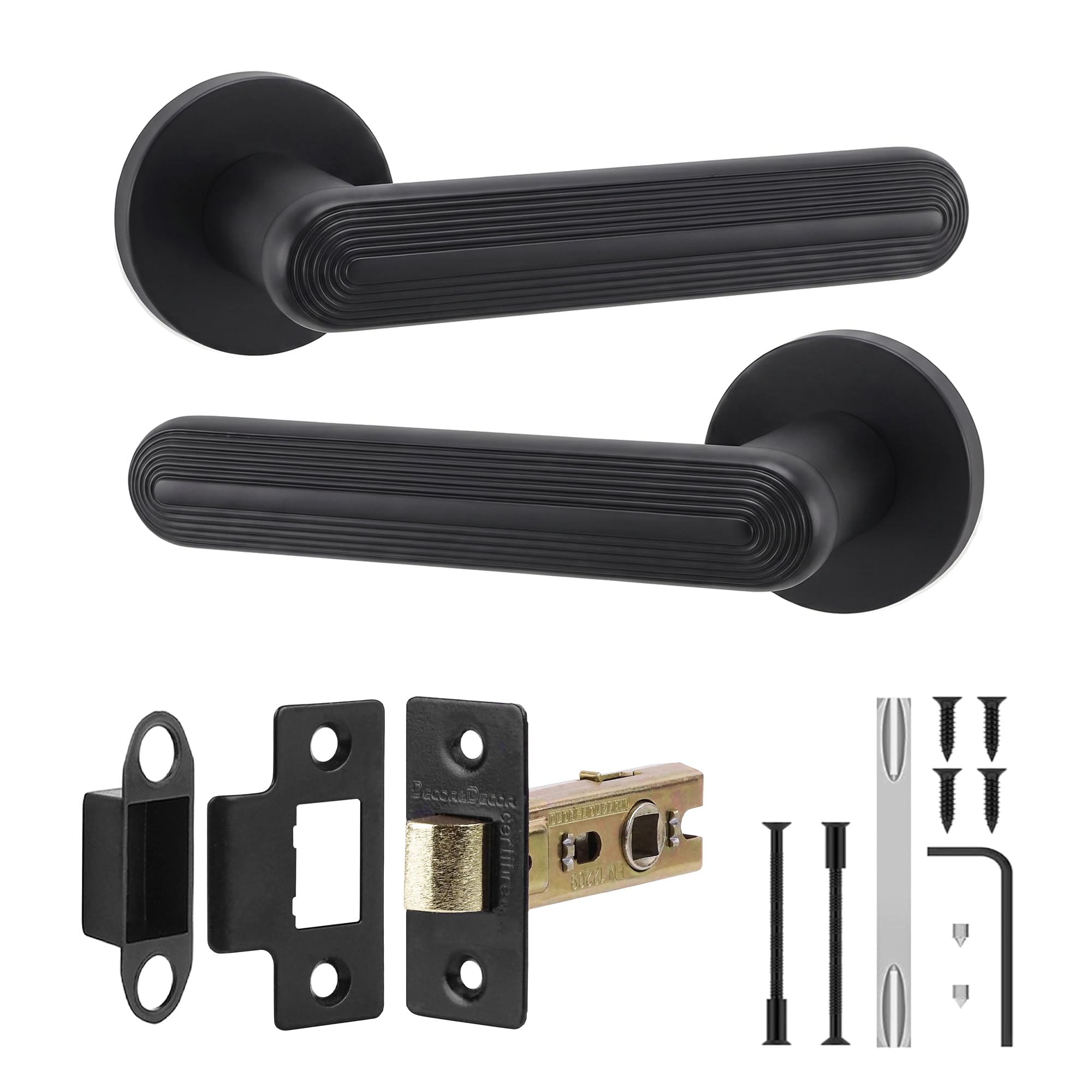 Decoranddecor Matt Black Internal Door Handles, Latch Kit 76Mm