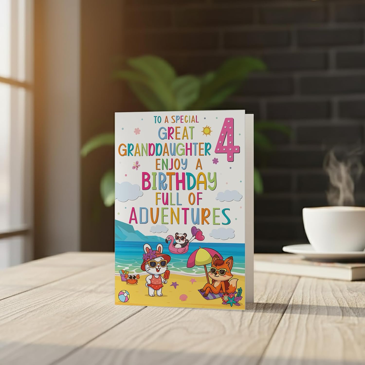 Cards Great-Granddaughter 4th Birthday Card – Beach Adventure Animal Design – A5 size Premium Greeting Card UK - Image 7