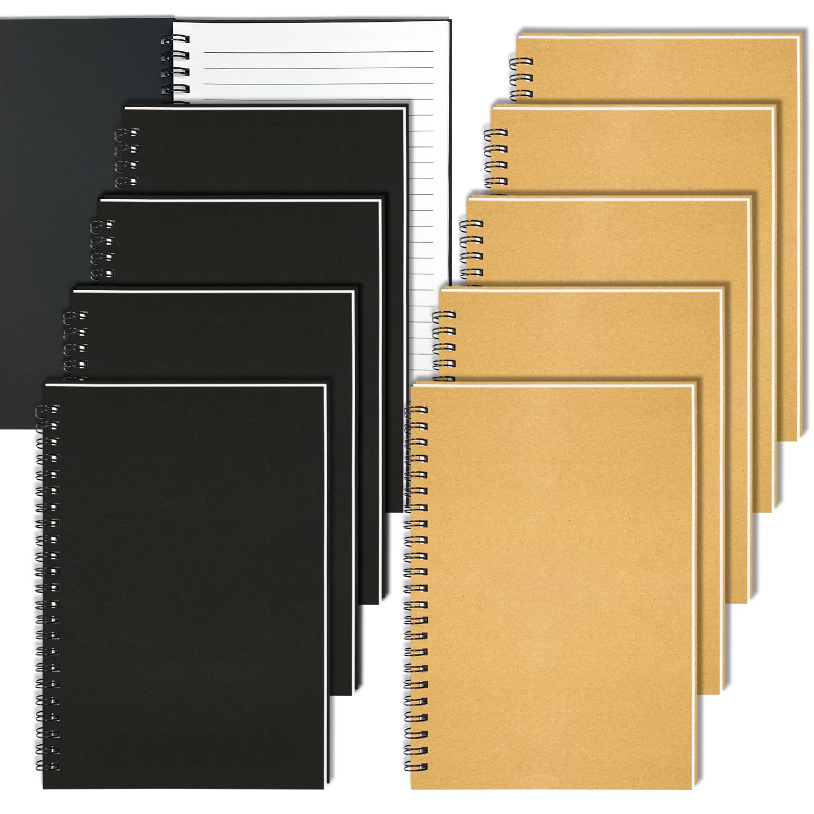 GINMLYDA Piccolo taccuino a spirale A5, confezione da 10 pezzi, 120 pagine a righe, 21 x 14 cm, con copertina a spirale in carta kraft, quaderni e blocchi per appunti per scuola, casa, ufficio