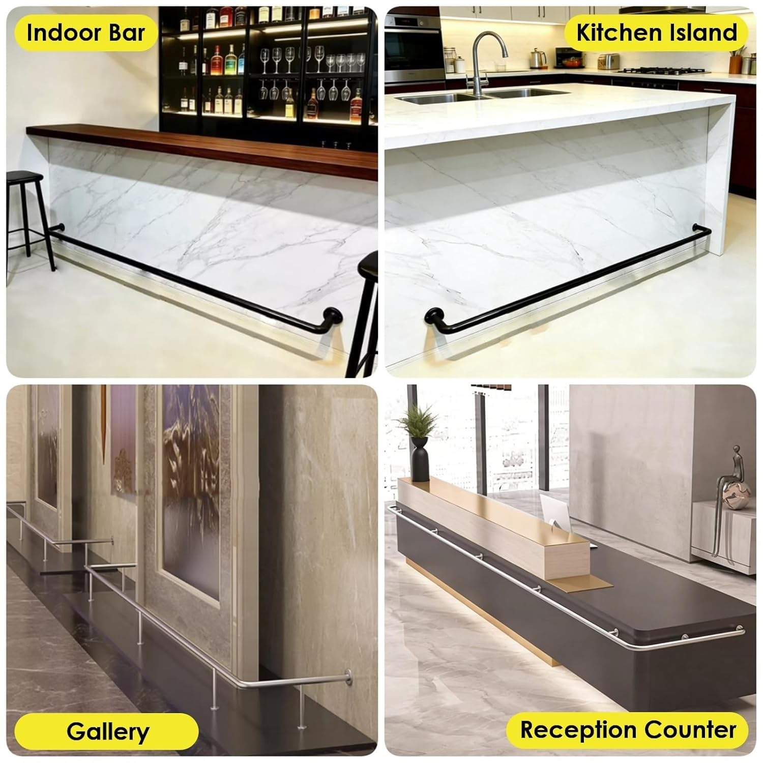 Barre de protection murale commerciale pour pubs - Argenté - 220 cm - En acier durable - Parfait pour les hôtelleries et les restaurants