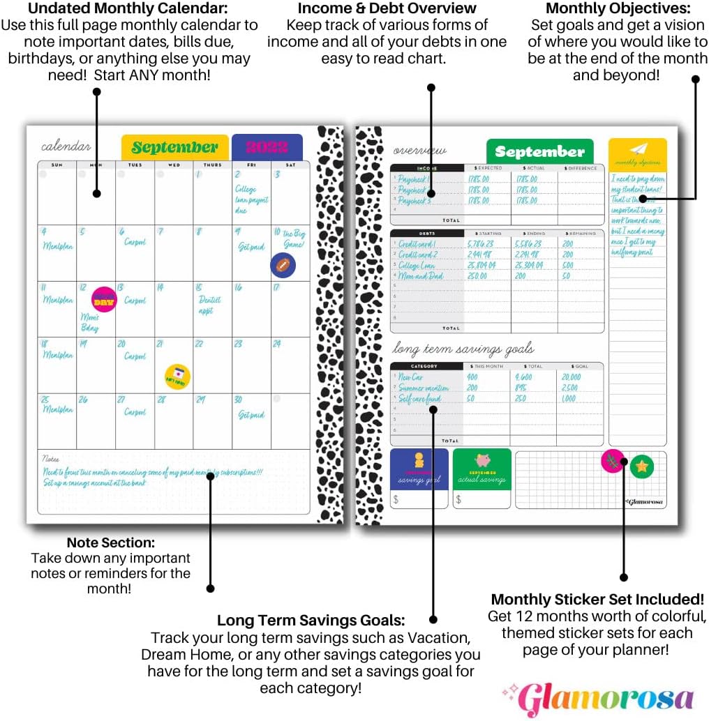 Budget Planner - Undated Monthly Planner, Bill & Expense Tracker, Cash Envelope Budgeting, Debt, Income, & Savings Budget Binder with Sticker Set - Paycheck Planner (Multi Colored)