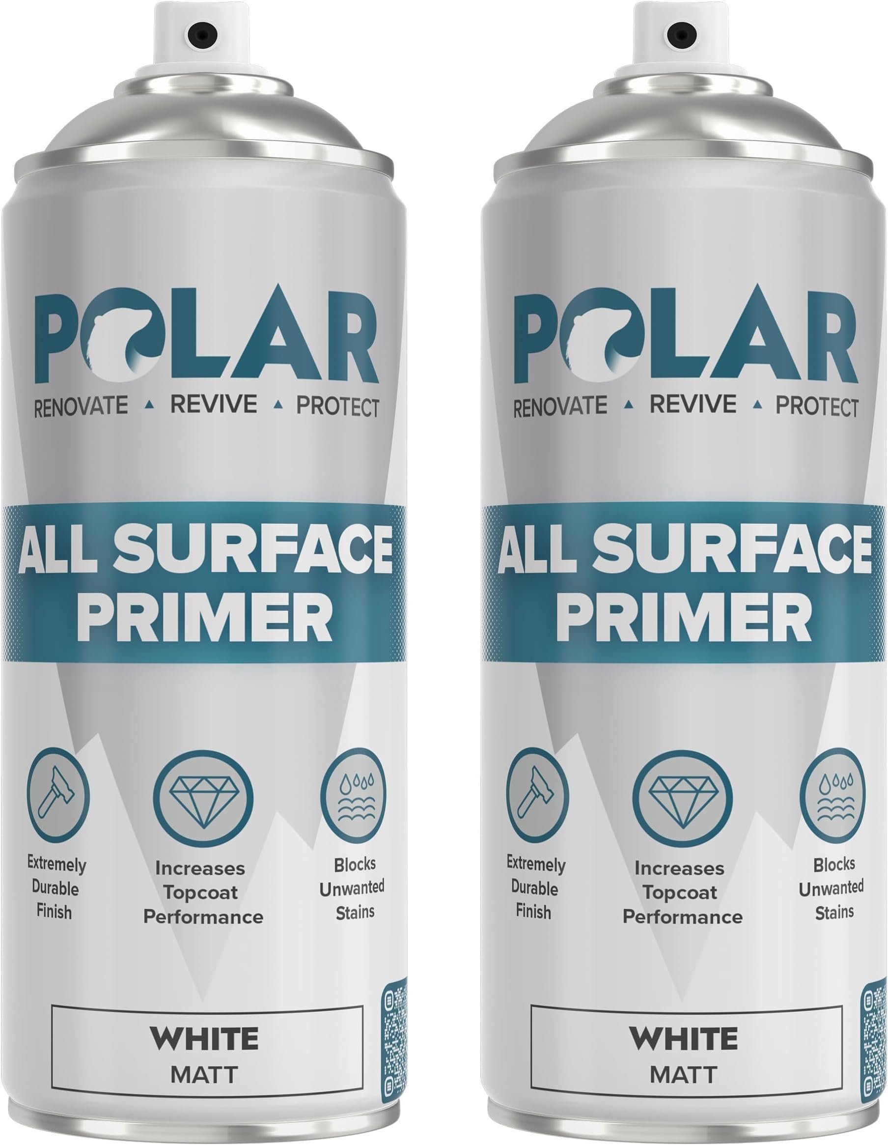 Polar All Surface Primer Spray Paint, 2 x 400ml, Matt White