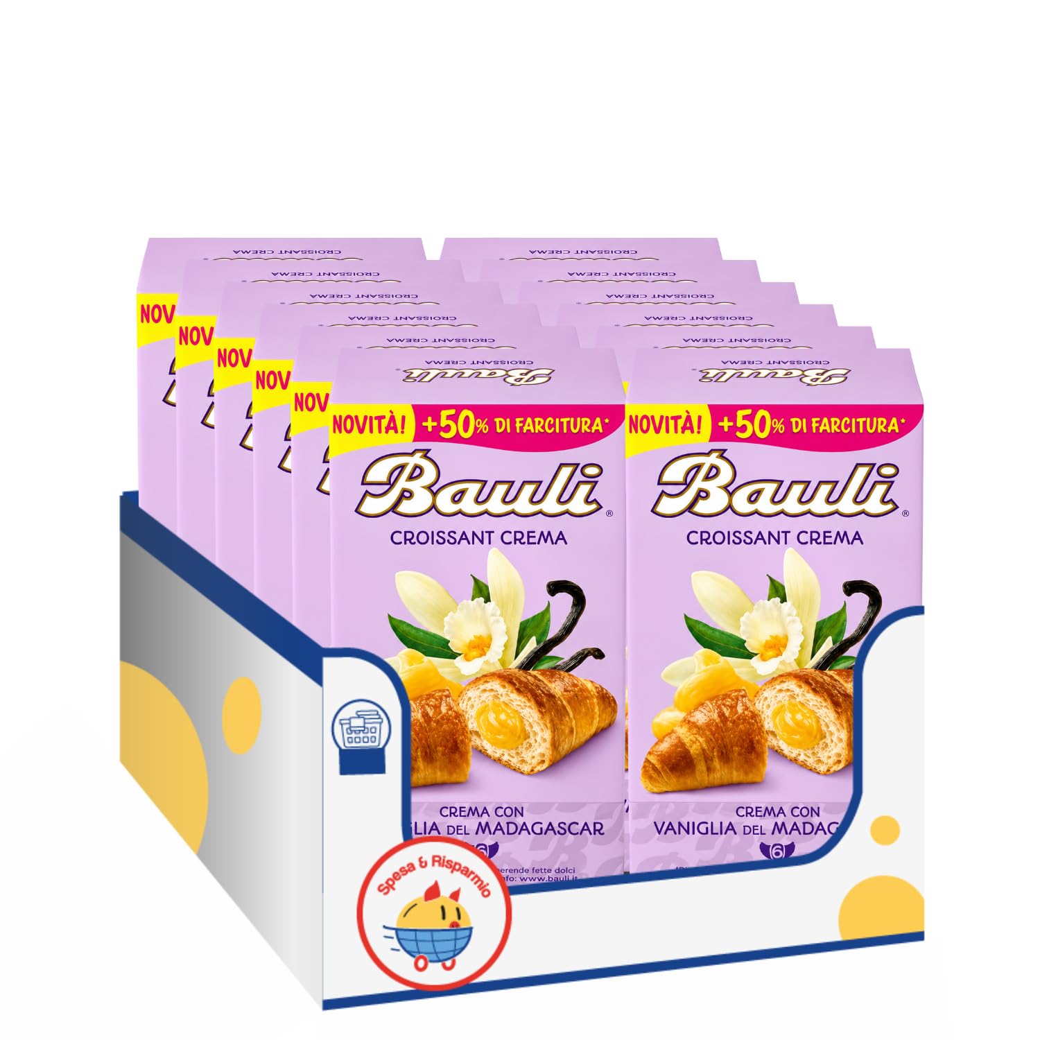Croissant Cornetti alla Crema 6x Snack Dolce per Colazione e Merenda Ripieno alla Vaniglia Formato 300g Variazioni 4/8/12 Confezioni (12 PEZZI)