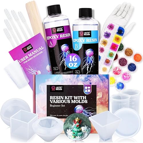 LET'S RESIN Epoxy Resin Kits and Molds Complete Set, 16oz Resin Art Kit with Silicone Molds, Pigment, Dried Flowers, Crafts for Adults, Beginners, Art Supplies for DIY Lovers, DIY Gift for Women