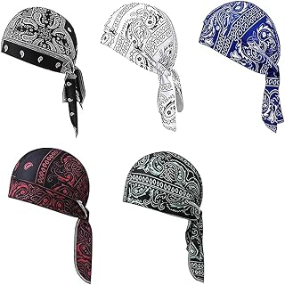 5PCS Cooling Headscarf Cap Set RedNavy Blue Dark Green White Black | Bandana Beanie Motorcycle Pirate Head Wrap
