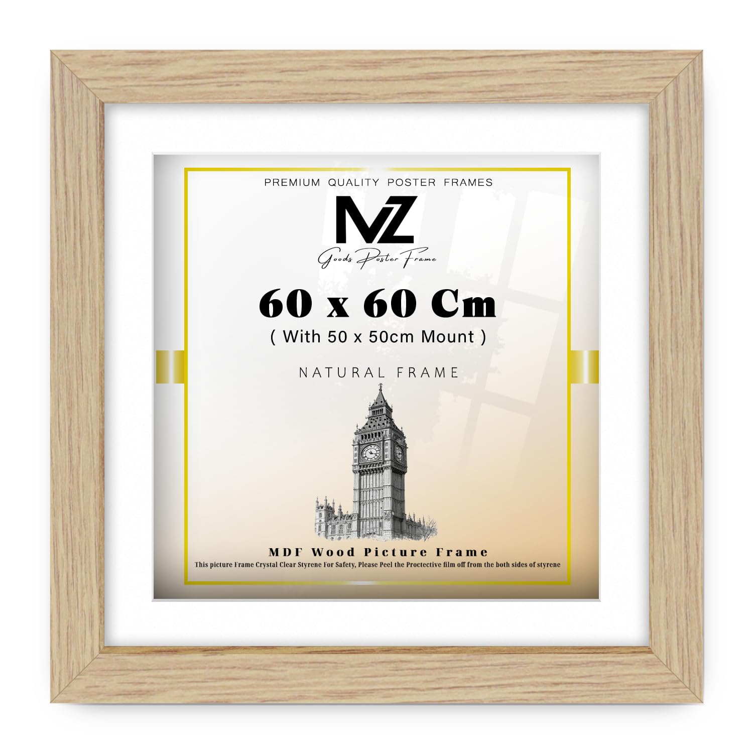 MZ GOODS | MDF Elegant Poster Frame (60 x 60 Cm) With (20 x 20 Inch) White Mount Modern Hanging | 24" x 24" Certificate, Painting, Diploma, Photo Display [ Oak ]