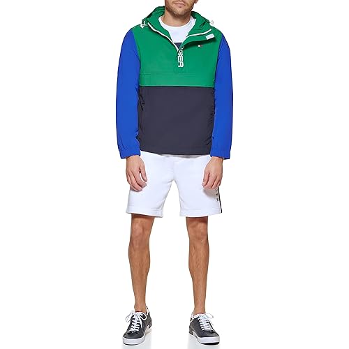 Tommy Hilfiger Men's Retro Lightweight Taslan Hooded Popover Water Resistant Windbreaker Jacket