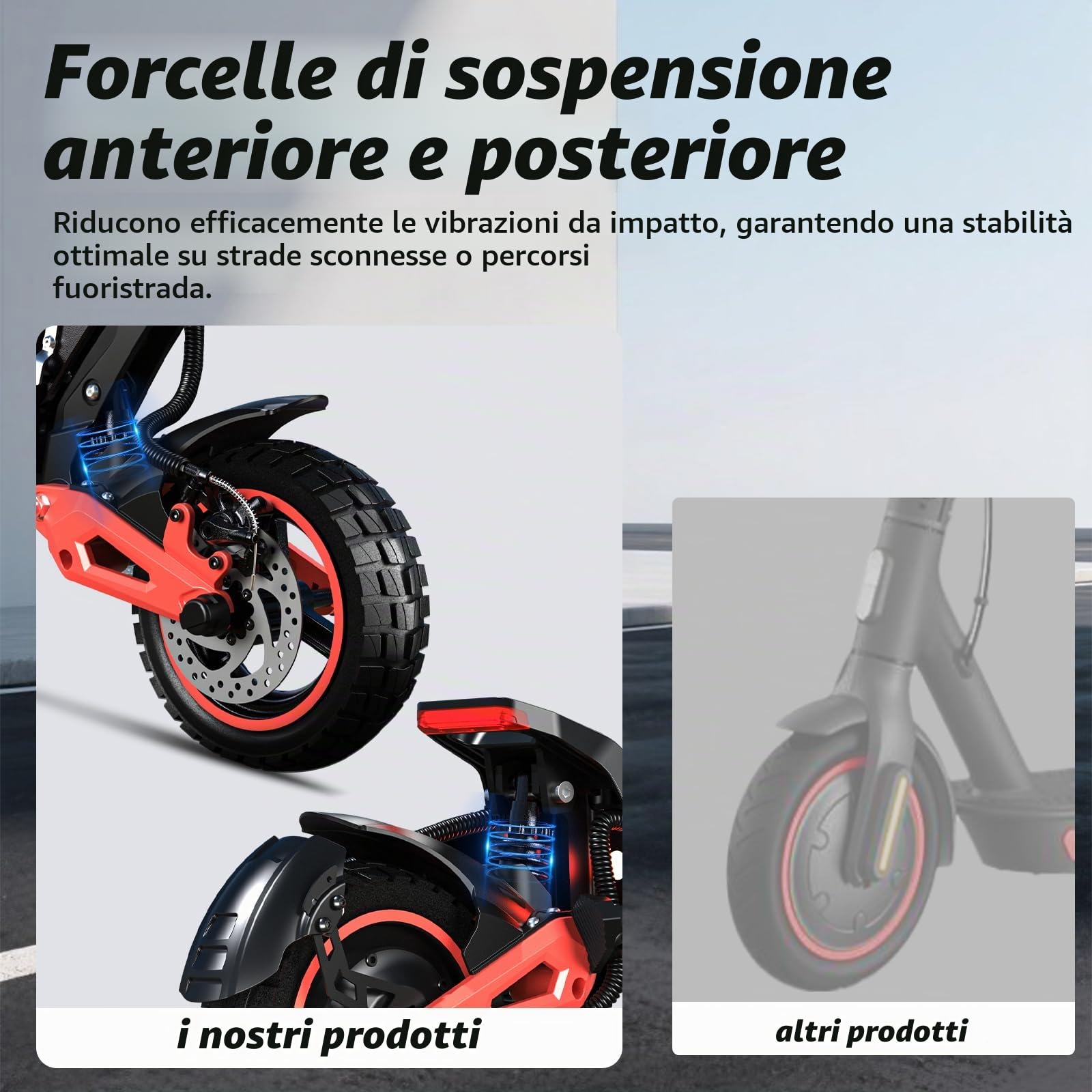 Monopattino Elettrico Adulto Fuoristrada, Ruote 11 Pollici, Autonomia 45-50KM, Doppia Sospensione, Doppio Freno a Disco, Pieghevole, Batteria 48V, Scooter Elettrico per Città e Off-Road