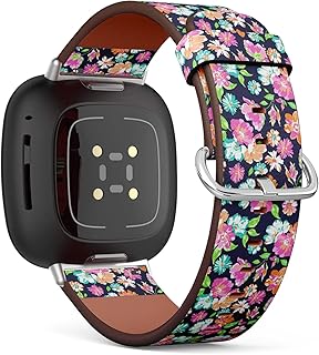 CJBROES Replacement Leather Watch Band, Compatible with Fitbit Versa 3 and Fitbit Sense of Wristband Bracelet Accessory - Colorful Flower